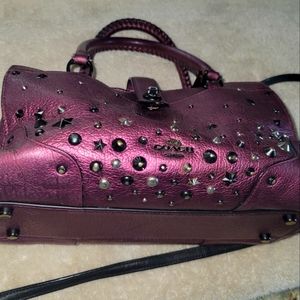 Coach brand small purse used metallic studded fuschia with strap